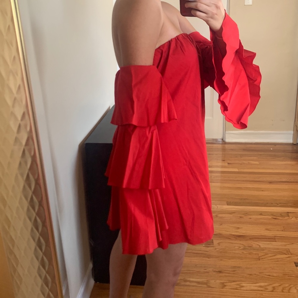 Red Ruffled Sleeve Dress - Picture 4 of 6
